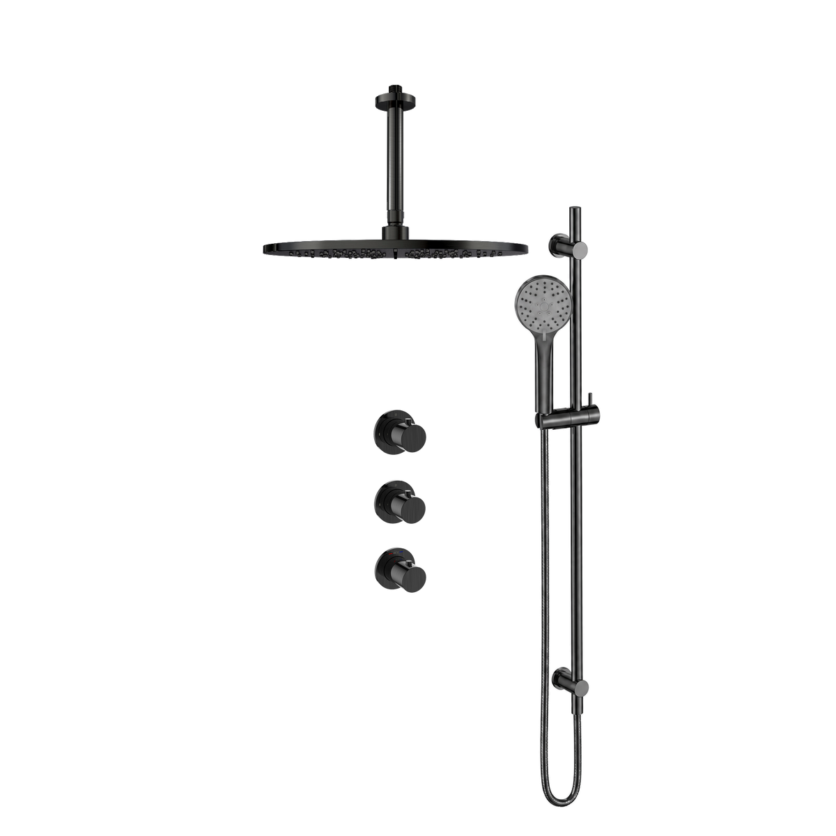 15345GM — Regn inbouw regendoucheset 30cm stopkranen plafond met glijstang, gun metal black