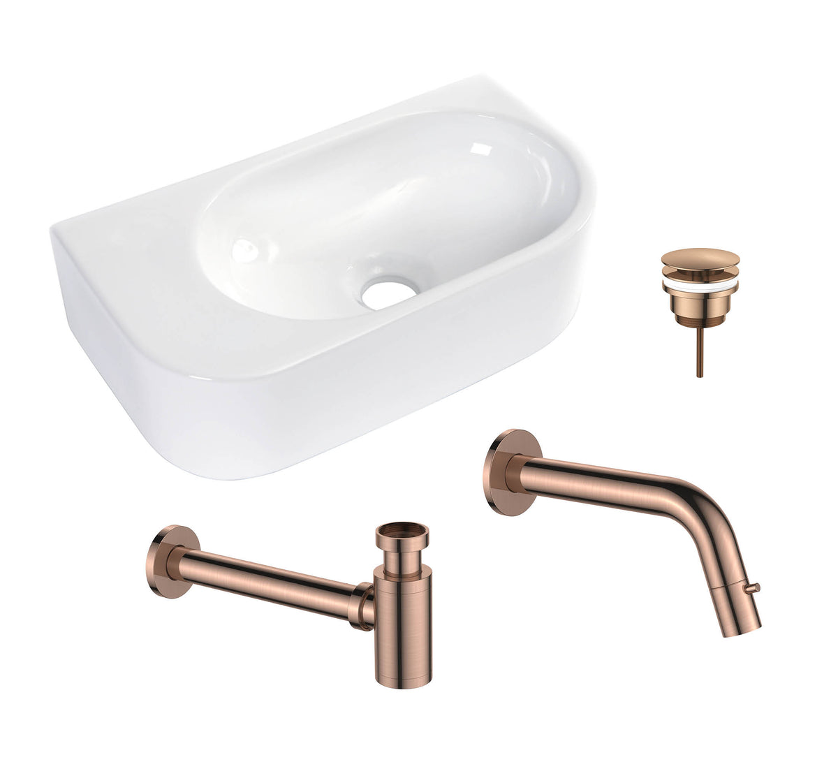 30011RG — 30011RG - Regn fonteinset inbouw geborsteld koper links, wit glans