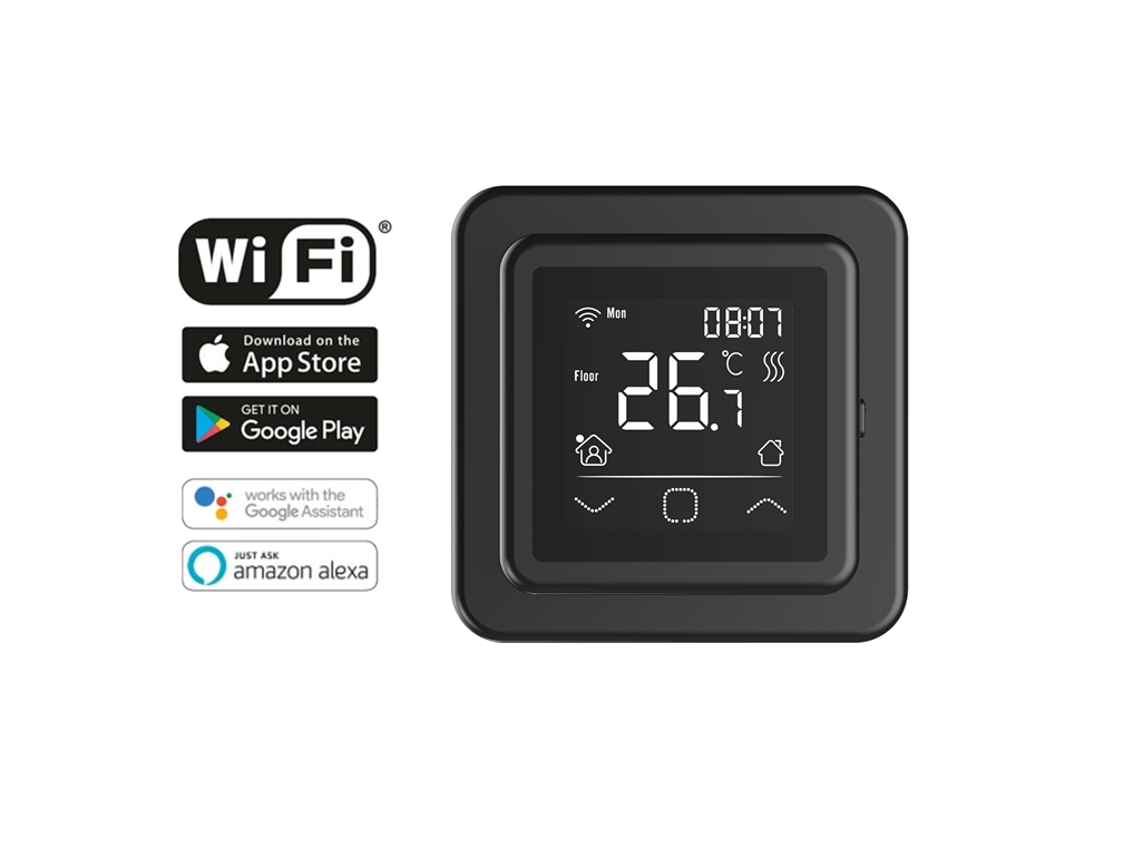 Solid-Line Mat Set incl. Digitale Inbouw Wifi Klokthermostaat | 1 m² | Zwart