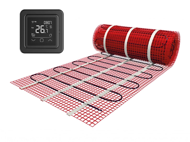 Solid-Line Mat Set incl. Digitale Inbouw Wifi Klokthermostaat | 1 m² | Zwart