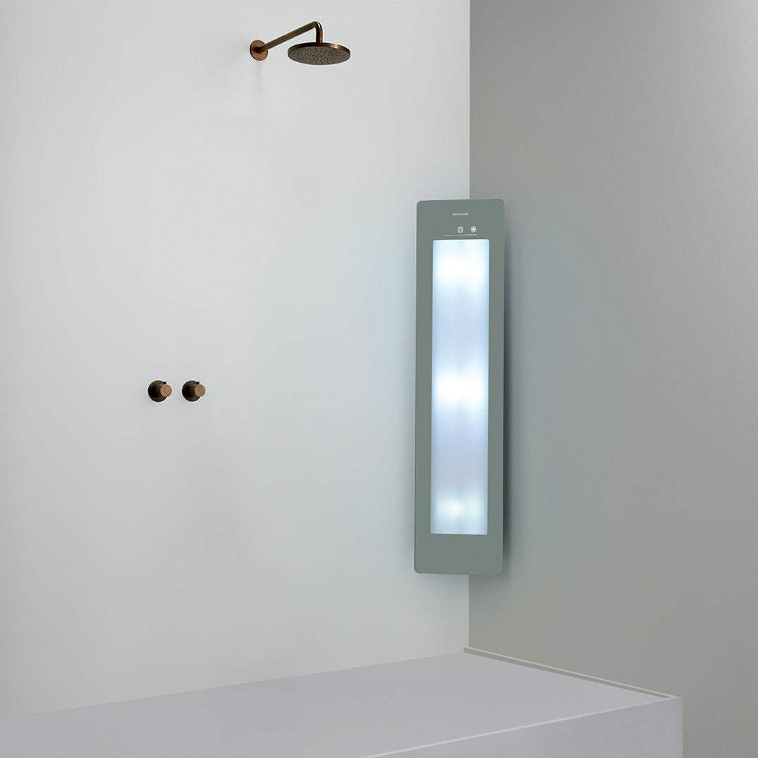 Sunshower Plus M infrarood en UV | Organic Grey | Opbouw hoek | 3/4 lichaam | Infrarood en UV