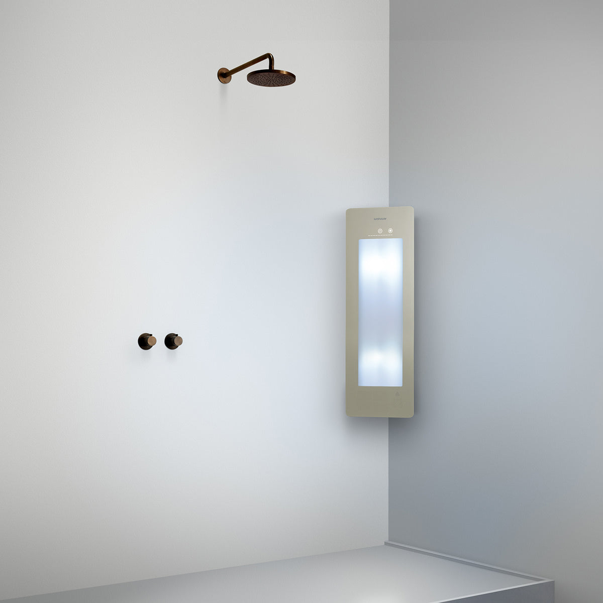 Sunshower Plus S infrarood en UV | Sand White | Opbouw hoek | 1/4 lichaam | Infrarood en UV
