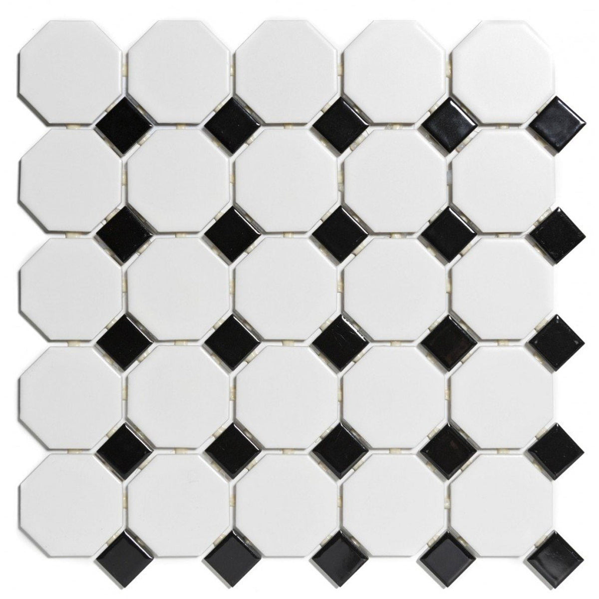 The Mosaic Factory Paris Octagon White and Black Matt & Glossy 56 +23x56 + 23 mm - PAOC140915