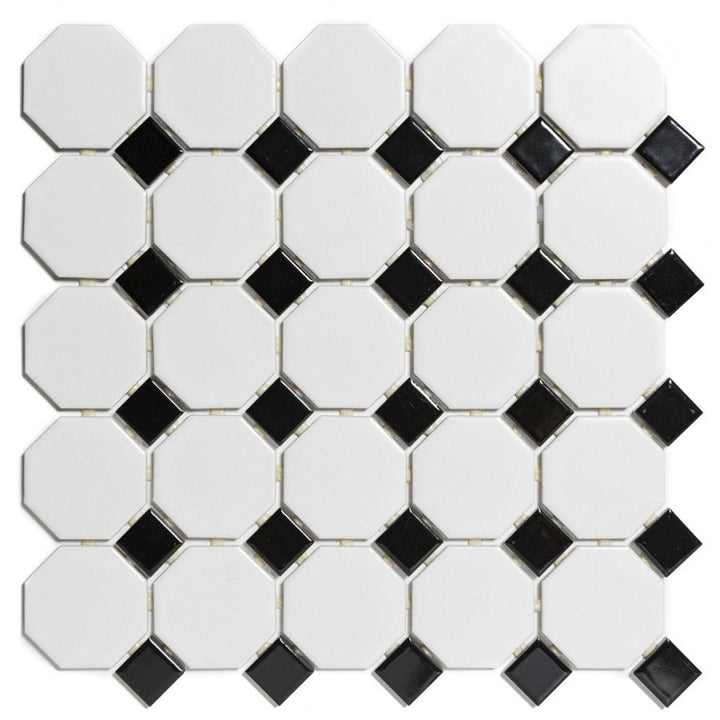 The Mosaic Factory Paris Octagon White and Black Matt & Glossy 56 +23x56 + 23 mm - PAOC140915